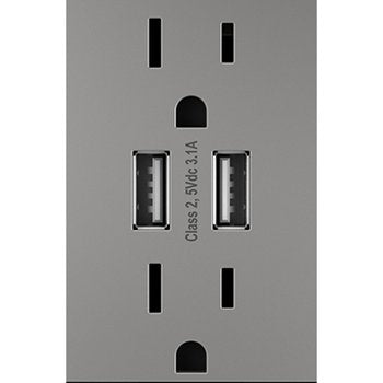 Legrand adorne Dual-USB Multi-Outlet (Magnesium Finish), ARTRUSB153M4 - color: Magnesium