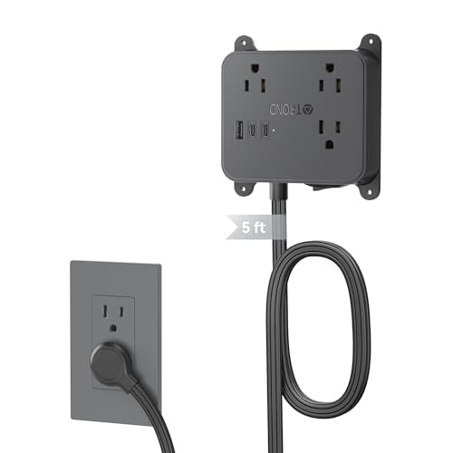 TROND Ultra Thin Flat Extension Cord, 5 FT Flat Plug Power Strip with 3 USB - color: Black, size: 5 ft