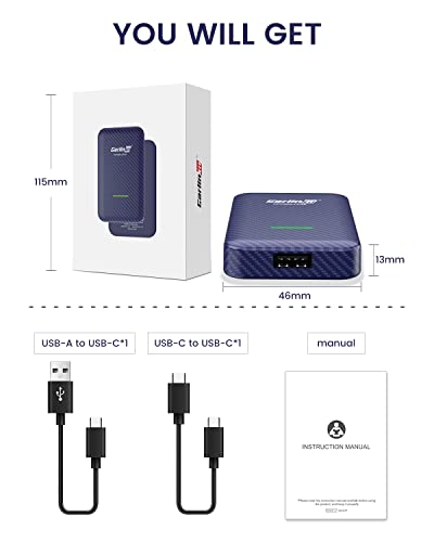 Carlinkit 4.0 Wireless CarPlay & Android Auto Adapter, Plug & Play, 2 in 1 - Fit for Factory Wired CarPlay Cars from 2015 to Now, No Latency, Online Upgrade, Auto-Connect After Set