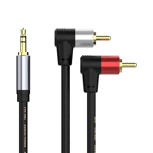 3.5mm to 2 RCA Cable, Angle 2RCA Male to 3.5mm Male Auxiliary Stereo Audio Y Splitter Cable Compatible with TV, Smartphones, MP3, Tablets, Speakers, Home Theater, etc (1.5m/59inch) - size: 1.5M/4.9FT, style: RCA angled
