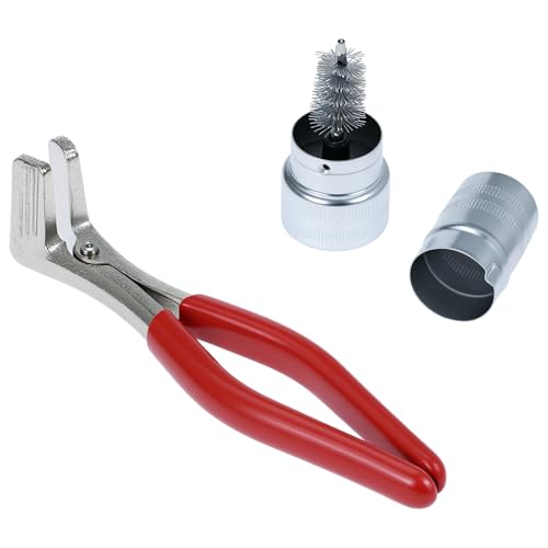 QWORK Battery Terminal Pliers & Cleaner Brush Kit (3-Piece) – Terminal Spreader Pliers with 2 Stainless Steel Battery Post Cleaning Brushes for 6V/12V Car Automotive Maintenance