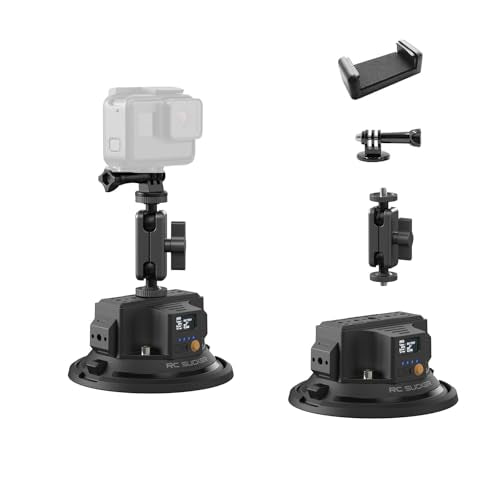 4.5" Electric Camera Suction Cup Mount with Ball Head Arm & Adapter, Heavy-Duty Metal Car Mount for Camera/Action Camera/Phone, 50KG Suction for Car Windshield/Boat/Window, 1/4" 3/8" Threads - size: 4.5 inch
