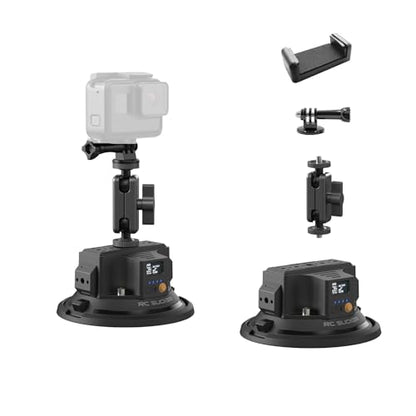 4.5" Electric Camera Suction Cup Mount with Ball Head Arm & Adapter, Heavy-Duty Metal Car Mount for Camera/Action Camera/Phone, 50KG Suction for Car Windshield/Boat/Window, 1/4" 3/8" Threads - size: 4.5 inch