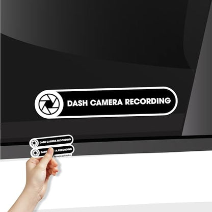 Dash Camera Recording in Car Sticker | Dash Cam Vinyl Sticker Sign | in Car Camera Recording | 2 Pack Car Window Small Sticker | Black Glossy 5x1 Inches Waterproof Sticker (Small) - size: Small