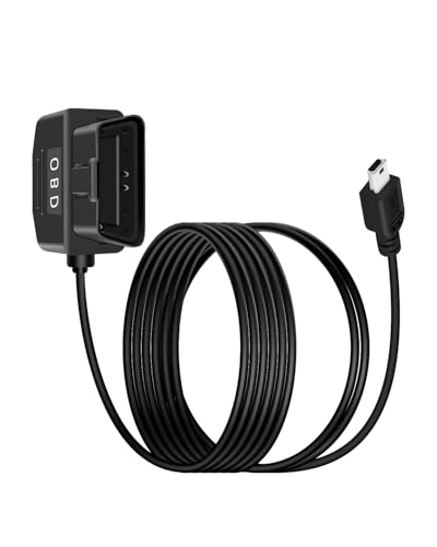 OBD2 to Mini USB Power Cable for Dash Camera, Mini USB Adapter Hardwire Charger Cable with Switch Button 24 Hours Surveillance and Acc 2 Mode 12-24 V to 5V/3A 11.5FT(SMiniR) - style: MINI USB