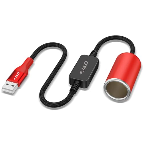 J&D USB A Male to 12V Car Cigarette Lighter Socket Female Converter Cable, 3 ft, 12V 18W Power Adapter, Compatible with Dash Cam, GPS, Car LED Light Strips, Red - color: Red, size: 3 Feet/ 90 CM