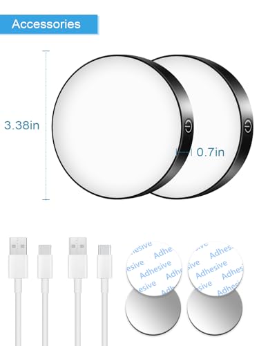 WILLED Tap Light Rechargeable, 3000K Dimmable Touch Light Buit-in 1000mAh Large Battery, Stick on Closet Light, Portable LED Puck Night Lights for Cabinet, Wardrobe, Counter, Kitchen, Bedroom (2 Pack) - color: Black