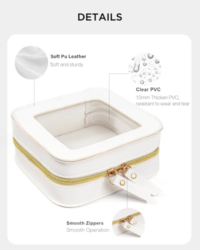LETGO Mini Makeup Bag,Clear Makeup Bag Cute Travel Makeup Case Pouch Purse Essentials Car Accesories for Women,Travel Essentials Organizers (Off White, Mini-Chic) - color: Off White, style: Mini-chic