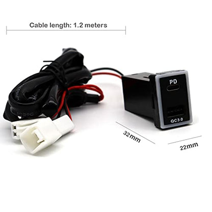MOTONG Compatible Toyota PD Type C USB Power Socket, USB C & Quick Charge 3.0 Car Charger, 32 * 20mm