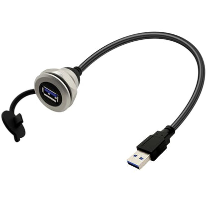 USB3.0 Threaded Fixed Mount Cable Al Shell USB A Male to Female Embedded Mount Waterproof Round Converter Extension Cable, 5V/2A 5Gbps, 30cm/11.8in
