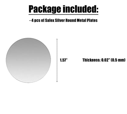 SALEX Metal Plates for Magnetic Phone Car Mount [4 Pack] - Round 1.57" Replacement Disc with 3M Adhesive for Phone Holder, Air Vent Mount, Wall Mount - Ultra Thin 0.02" Steel Stickers - Silver - color: Round 4 pack