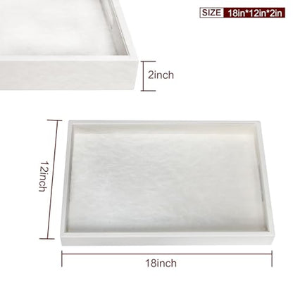 18 x 12 inches Leather Ottoman Serving Tray with Hole Handles, Rectangle Modern Service Tray for Living Room, Coffee Table, Bed, Tea, Food, Butler Countertop, Kitchen, Dinner, Picnic (White) - color: White, size: 18" x 12" x 2"