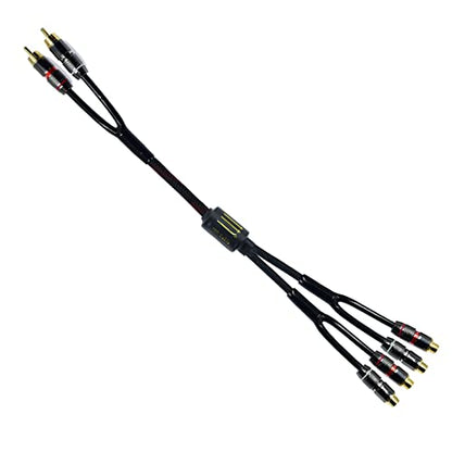 Arklove 2ft Shielded RCA Plug Splitter Stereo Audio Video Cable 2 Male to 4 Female Dual Speaker Y Adapter Connector Extension Cord 24k Gold Plated 1 Input 2 Output - size: 2ft, style: 2male to 4female