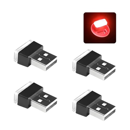 4 Pack 5 V 0.2 W USB Interior Ambient Lights, Red - color: Red