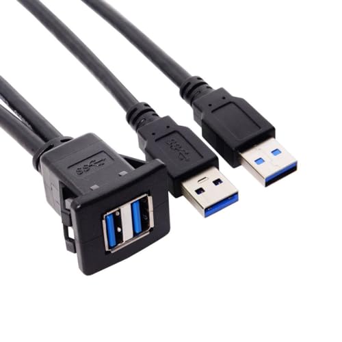 chenyang USB 3.0 Dual Port Flush Mount 2 Male to 2 Female Extension Cable for Car Dashboard Panel Mount - color: Dual Port Male to Female with Latch