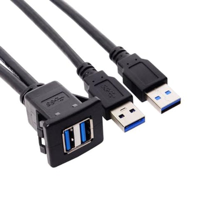 chenyang USB 3.0 Dual Port Flush Mount 2 Male to 2 Female Extension Cable for Car Dashboard Panel Mount - color: Dual Port Male to Female with Latch