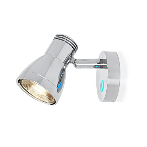 THALASSA 3W RV Stepless Dimmable Reading Light for Boat 12V Interior Lights Camper Caravan Vehicle Motorhome Bedside Lamp DC 10-30V Warm White, Polished Chrome, with Built-in Touch Switch - color: Polished Finish without USB