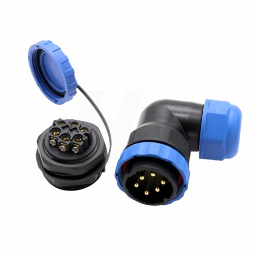 TY28 6 Pin 25A Screw Connection Electrical Power Connector, Female Panel Mount Socket and Male Right Angled 90-Degree Cable Plug, Solder-Free Waterproof Quick-Disconnect for Marine Automotive - color: Panel Mount + 90-degree Plug, size: 6 Pin 25A