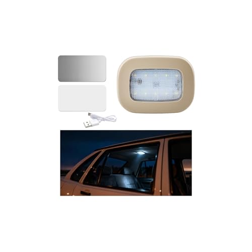 Car Interior Ceiling Roof Lights, 10LED Magnetic USB Rechargeable Vehicle Dome Lamp, Wireless Battery Powered Automotive Roof Lights, Universal for SUV Caravan Truck (Beige) - color: Beige