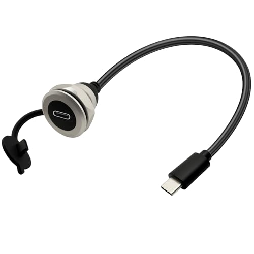 USB C 3.0 Panel Mount Extension Cable Al Shell USB3.0 Type-C Male to Female Threaded Fixed Mount Cable Embedded Waterproof Round Converter, 5V/2A 5Gbps (0.3M/1Ft) - style: 0.3M/1Ft