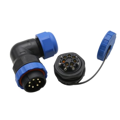 TY28 7 Pin 25A Screw Connection Electrical Power Connector, Female Panel Mount Socket and Male Right Angled 90-Degree Cable Plug, Solder-Free Waterproof Quick-Disconnect for Marine Automotive - color: Panel Mount + 90-degree Plug, size: 7 Pin 25A