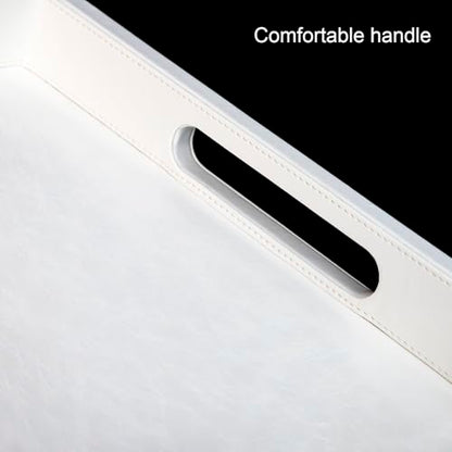 20 x 14 inches Leather Rectangle Serving Tray with Hole Handles,High-End Light Large Service Tray for Ottoman Tray, Tea, Food, Butler - Countertop, Kitchen,Family Dinner, Picnic (White) - color: White, size: 20" x 14" x 2"