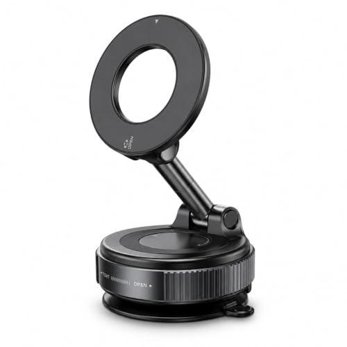 Magnetic Car Phone Mount, Vacuum Suction Cup MagSafe Cell Holder, Foldable Premium Zinc Alloy 360° Rotating Dashboard Windshield Desk Mount for Navigation and Live Streaming - color: Magnetic Car Mount Phone 1