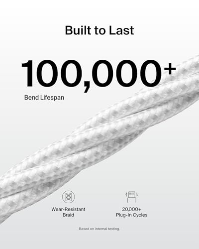 Belkin USB A to USB C 15W Braided Cable 9.9ft iPhone Charger Cord - color: White, style: 9.9 ft