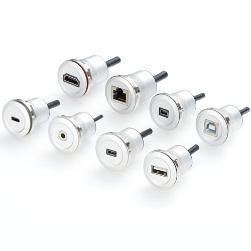 Micro USB 2.0 Threaded Fixed Mount Charging Short Cable Micro USB Male to Female Extension Cable Micro USB 5Pin Flush Round Dash Panel Mount Data Power Cable for Car Boat Motorcycle Truck(0.3M/1FT)