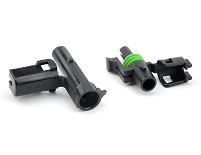 Michigan Motorsports 1 PIN Weather Pack Connectors 5 Sets 12-16 AWG used for cars, trucks, motorcycle, boat, trailer, marine, jetski (1 PIN) - size: 1 PIN