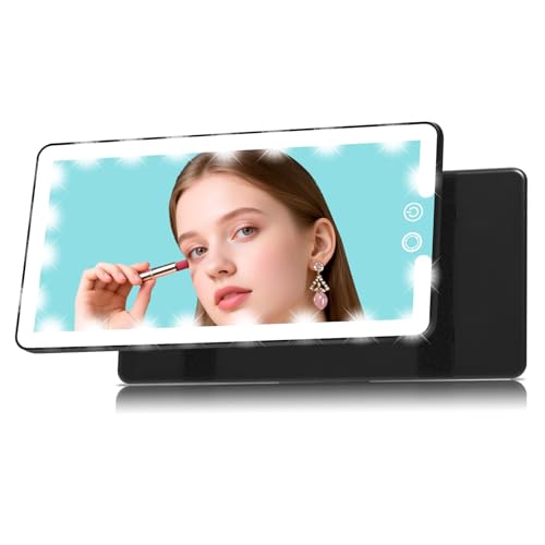 Car Visor Vanity Mirror with Light, Rechargeable Dimmable Touch LED Sun Visor Mirrors, Large Detachable Vanity Makeup Mirror with 3 Color Modes for Truck SUV Car Accessories Essential for Women(Black) - color: Black, size: (1pcs)