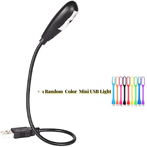 LED USB Reading Lamp Light with 2-Brightness Dimmable Setting, Flexible Gooseneck USB Light for Notebook Laptop Keyboard, Powerbank(On/Off Switch, 1 Black+1 Mini USB Light) - color: Black