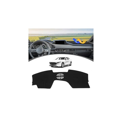 FIILINES Dash Cover for 2019-2025 2026 Mazda 3 Hatchback Sedan (Without HUD), Dashboard Mat Interior Accessories Dashboard Pad Carpet Dash Mat Sunshade Non-Slip Polyester Protector No Glare Black - size: For Ma-zda 3 2019-2026
