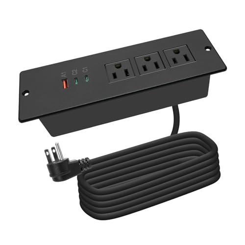 Recessed Power Strip USB C 45W,Flush Mount Desk Power Outlet 3 Outlets 3 USB (PD 45W& QC45W,) 6.56ft Heavy Duty Power Cord with Flat Plug Fast Charge Built in Desktop Power Station for Furniture - color: Black, size: 45W