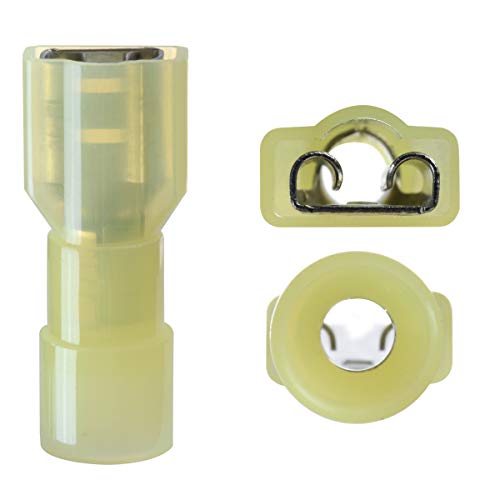 100 Pcs XHF Yellow Nylon Female Spade Connectors 12-10 AWG Quick Disconnect Wire Terminals Insulated Wire Crimp Connectors - size: Female Yellow 100PCS