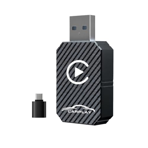 Wireless Adapter Compatible with Apple CarPlay, for Vehicles with Factory Wired CarPlay, Plug and Play, Auto Connection, USB-A to USB-C Adapter Included-Black