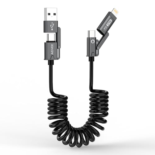 AGVEE 9ft 4-in-1 Coiled Multi Charging Charger Data Transfer Cable - color: Black, size: 9ft