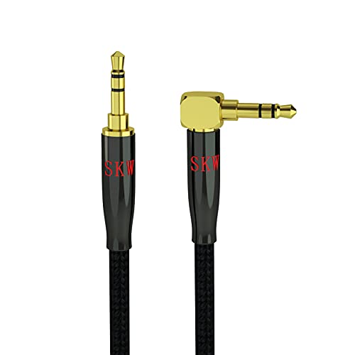SKW Audiophile 3.5mm Right-Angle Stereo Aux Cable 1/8" TRS 6.5ft/2m - color: Black-straight to bend, size: 6.5ft (2m)