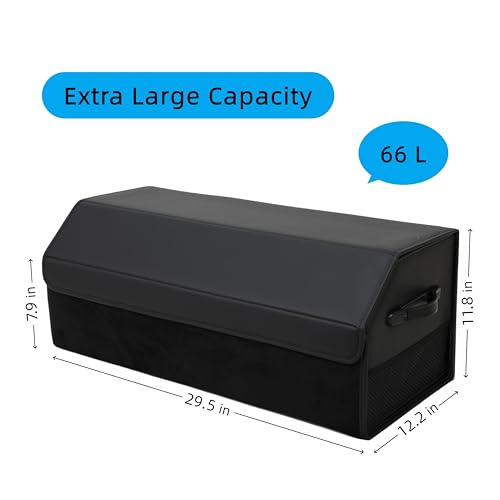 Car Organizers for Trunk for Suv Sedan, Leather Storage Box,Extra Large,Magnetic Lid,Collapsible and Adjustable, Collapsible Suede velvet， Black