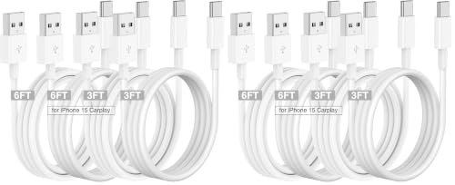 Car Carplay Cable for iPhone 17 16 15 Charger Cord,3/3/6/6FT USB A to USB C Cable for iPhone 17 Pro Max/16 Pro/15 Plus Charger,USB C Car Charger for Apple 17 Air/16 Pro Max/16e/15/iPad Pro (Pack of 2) - color: White, size: 3FT+3FT+6FT+6FT (Pack of 2)