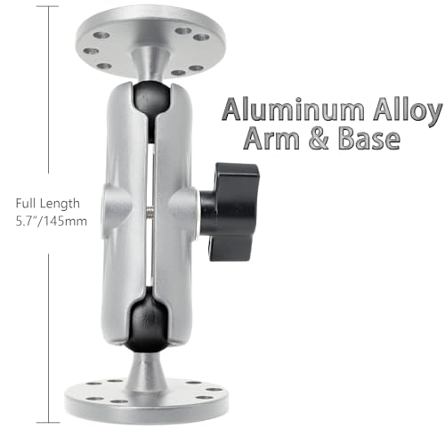 VAUBORTTI Aluminum Ball Mount for Garmin Striker 4,Double AMPS Round Plates,1" Ball Fit for RAM Kit,Drill Base for Fish Finder,GPS Chartplotter Holder, T-Bolt Track Mount for Kayak Boat Marine