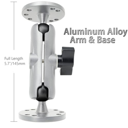 VAUBORTTI Aluminum Ball Mount for Garmin Striker 4,Double AMPS Round Plates,1" Ball Fit for RAM Kit,Drill Base for Fish Finder,GPS Chartplotter Holder, T-Bolt Track Mount for Kayak Boat Marine