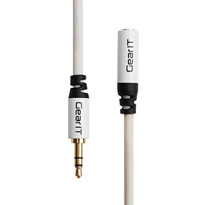 6ft 3.5mm Extension Cable, GearIT Pro Series Preminun Gold Plated 6 Feet 3.5mm Auxiliary Audio Stereo Extension Male to Female Cable, White - color: White, size: 6 Feet