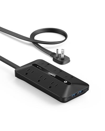 Anker Power Strip with 300J Surge Protector, 5ft Outlet Extender, 20W, 6AC - color: Black, size: 5FT