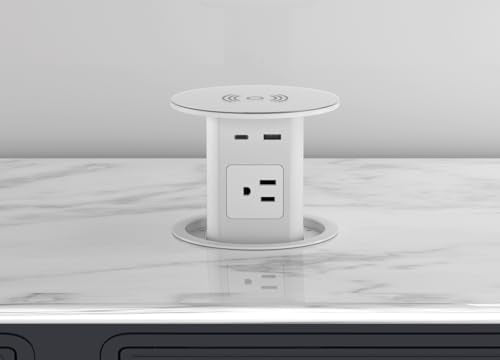 Pop up Outlet,4-inch Hole,4-AC,PD20W USB-C,6ft Cord,White - color: White