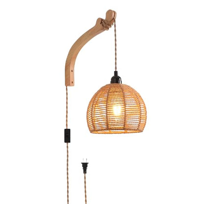Plug in Wall Sconce,Farmhouse Wicker Wall Lamp Plug in,Hand Woven Rattan Wall Light Farmhouse Rustic Boho Sconces Wall Lighting for Living Room Bedroom - color: Rattan, size: 1 Pack 7.87IN