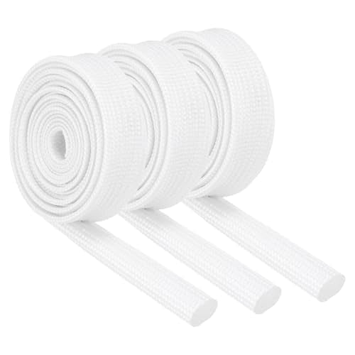 MECCANIXITY 3Pcs Wire Insulation Braid Fire Sleeve,3.28Ft-8mm ID White, High Temp Silicone Coated Fiberglass Sleeving for Automotive Hose Lines Electrical Wiring - color: White, size: 3.28Ft-8mm