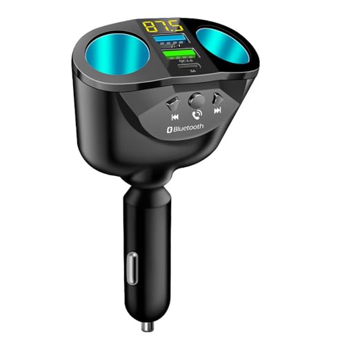 12-24V Car Cigarette Lighter Splitter, Bluetooth5.0 Adapter for Car, 2-Socket Cigarette Lighter Adapter Dual USB QC3.0 &PD Fast Car Charger FM Transmitter [Voltage Detection]