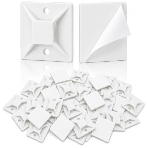 100 PCS 1" Adhesive Cable Tie Mounts – Strong Sticky Back Nylon Wire Holders for Cable Management in Home, Office, Car & Christmas Lights (White-100) - color: White-100pack