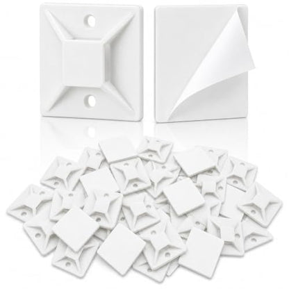 100 PCS 1" Adhesive Cable Tie Mounts – Strong Sticky Back Nylon Wire Holders for Cable Management in Home, Office, Car & Christmas Lights (White-100) - color: White-100pack